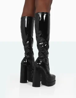 Discount Passive Square Toe Platform Block High Heel Over The Knee Boots Wide Fit Block Heels | Block Heels