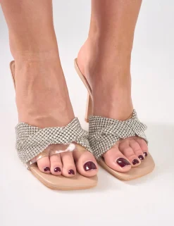 Outlet Pegasus Embellished Front Barely There Mules Diamante Heels | Mules
