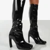 Hot Peppa Patent Block Heel Knee High Boots Heeled Boots | Knee High Boots