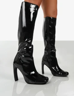 Hot Peppa Patent Block Heel Knee High Boots Heeled Boots | Knee High Boots