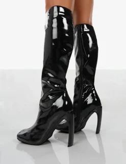 Hot Peppa Patent Block Heel Knee High Boots Heeled Boots | Knee High Boots