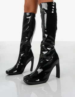 Hot Peppa Patent Block Heel Knee High Boots Heeled Boots | Knee High Boots