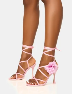 Clearance Petal Pastel Corsage Detail Lace Up Heels Back In Stock | Pink Heels