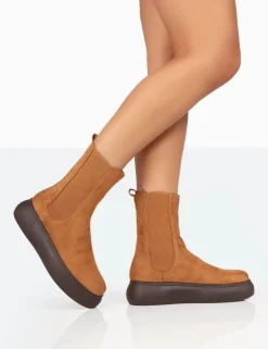 Shop Pisa Tan Chunky Rubber Sole Chelsea Boots Chunky Boots | Ankle Boots