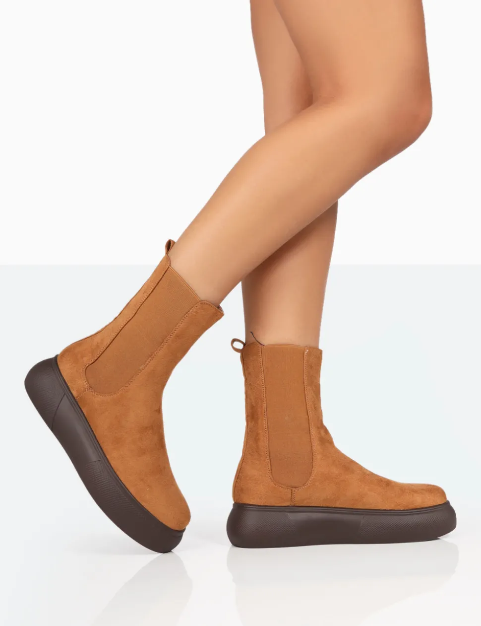 Shop Pisa Tan Chunky Rubber Sole Chelsea Boots Chunky Boots | Ankle Boots