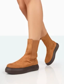 Shop Pisa Tan Chunky Rubber Sole Chelsea Boots Chunky Boots | Ankle Boots