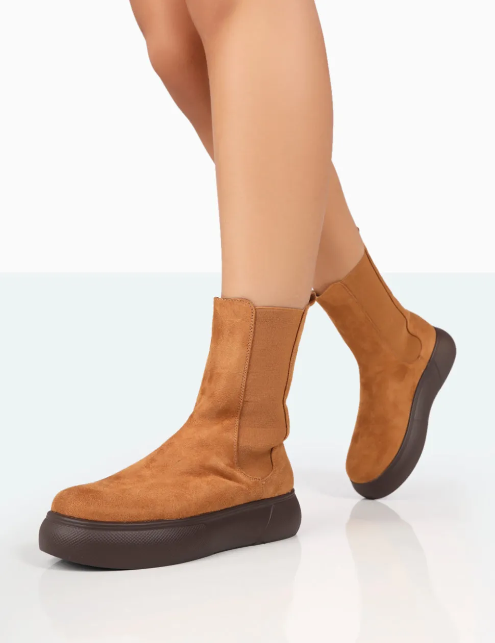Shop Pisa Tan Chunky Rubber Sole Chelsea Boots Chunky Boots | Ankle Boots