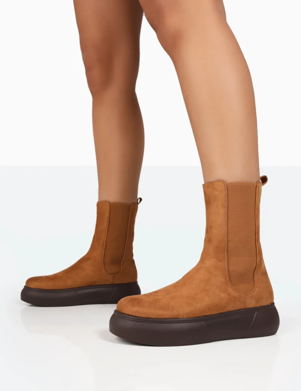 Shop Pisa Tan Chunky Rubber Sole Chelsea Boots Chunky Boots | Ankle Boots