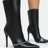 Fashion Pitstop Pu Zip Detail Pointed Toe Stiletto Heel Ankle Boots High Heels | Heeled Boots