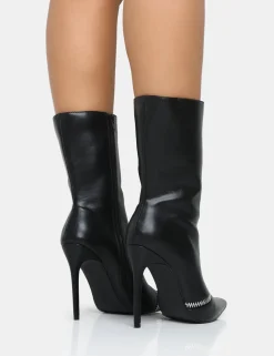 Fashion Pitstop Pu Zip Detail Pointed Toe Stiletto Heel Ankle Boots High Heels | Heeled Boots