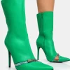 Cheap Pitstop Green Pu Zip Detail Pointed Toe Stiletto Heel Ankle Boots High Heels | Heeled Boots