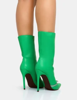 Cheap Pitstop Green Pu Zip Detail Pointed Toe Stiletto Heel Ankle Boots High Heels | Heeled Boots