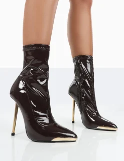 Discount Player Choc Patent Stiletto Heel Ankle boots High Heels | Heeled Boots