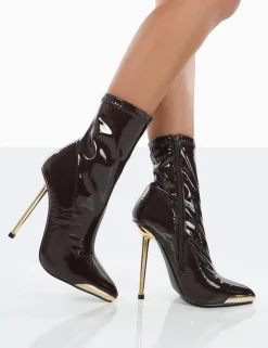Discount Player Choc Patent Stiletto Heel Ankle boots High Heels | Heeled Boots