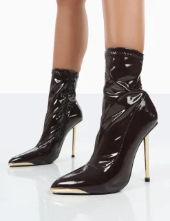 Discount Player Choc Patent Stiletto Heel Ankle boots High Heels | Heeled Boots