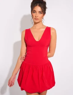 Shop Plunge Bubble Hem Mini Dress Dresses