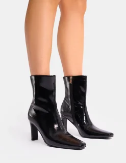Cheap Polaris Patent Snipped Toe Ankle Boots Heeled Boots | Ankle Boots