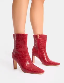Discount Polaris Croc Snipped Toe Ankle Boots Heeled Boots | Ankle Boots