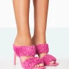 Store Poodle Faux Fur Stiletto Mule Heels Pink Heels | Mules