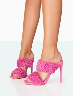 Store Poodle Faux Fur Stiletto Mule Heels Pink Heels | Mules