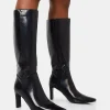 Online Pose Textured Pu Zip Up Knee High Slim Block Heeled Boots Block Heels | Heeled Boots