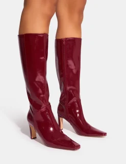 Flash Sale Pose Patent Zip Knee High Slim Block Heeled Boots Block Heels | Heeled Boots