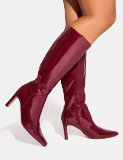 Flash Sale Pose Patent Zip Knee High Slim Block Heeled Boots Block Heels | Heeled Boots
