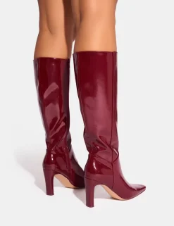 Flash Sale Pose Patent Zip Knee High Slim Block Heeled Boots Block Heels | Heeled Boots