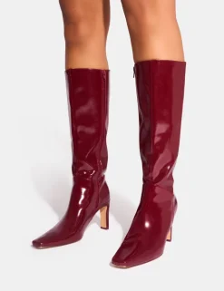 Flash Sale Pose Patent Zip Knee High Slim Block Heeled Boots Block Heels | Heeled Boots