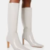 Cheap Pose Textured Patent Pu Zip Up Knee High Slim Block Heeled Boots Block Heels | Heeled Boots