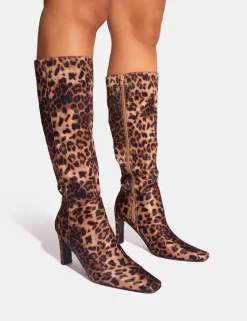 Cheap Pose Wide Fit Zip Up Knee High Slim Block Heeled Boots Wide Fit Block Heels | Block Heels