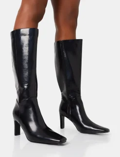 Best Sale Pose Wide Fit Textured Zip Up Knee High Slim Block Heeled Boots Wide Fit Boots | Wide Fit Boots