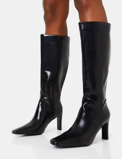 Best Sale Pose Wide Fit Textured Zip Up Knee High Slim Block Heeled Boots Wide Fit Boots | Wide Fit Boots