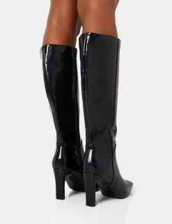 Best Sale Pose Wide Fit Textured Zip Up Knee High Slim Block Heeled Boots Wide Fit Boots | Wide Fit Boots