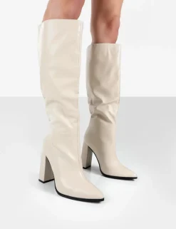 New Posie Stone Pu Knee High Block Heel Boots Heeled Boots | Knee High Boots