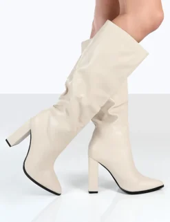 New Posie Stone Pu Knee High Block Heel Boots Heeled Boots | Knee High Boots
