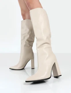 New Posie Stone Pu Knee High Block Heel Boots Heeled Boots | Knee High Boots