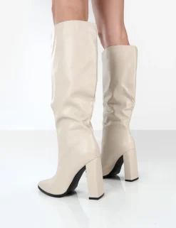 New Posie Stone Pu Knee High Block Heel Boots Heeled Boots | Knee High Boots