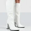 Discount Posie PU Knee High Block Heel Boots Heeled Boots | Knee High Boots