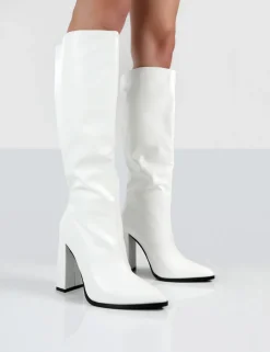 Discount Posie PU Knee High Block Heel Boots Heeled Boots | Knee High Boots