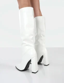 Discount Posie PU Knee High Block Heel Boots Heeled Boots | Knee High Boots