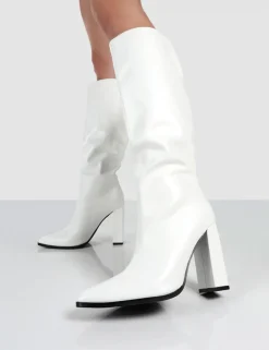 Discount Posie PU Knee High Block Heel Boots Heeled Boots | Knee High Boots