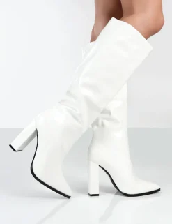 Discount Posie PU Knee High Block Heel Boots Heeled Boots | Knee High Boots