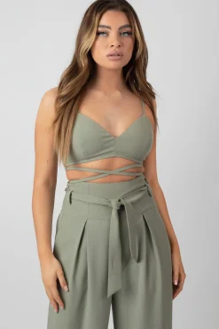 Outlet Premium Tie Wrap Detail Bralet Sage Sculpt & Leisure | Kaiia The Label