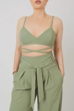 Outlet Premium Tie Wrap Detail Bralet Sage Sculpt & Leisure | Kaiia The Label