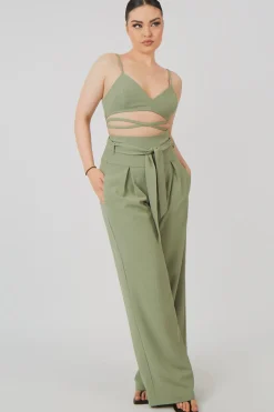 Outlet Premium Tie Wrap Detail Bralet Sage Sculpt & Leisure | Kaiia The Label