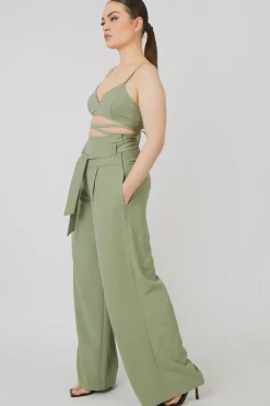 Outlet Premium Tie Wrap Detail Bralet Sage Sculpt & Leisure | Kaiia The Label