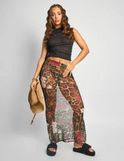 Flash Sale Printed Mesh Maxi Skirt Co-ords | Skirts
