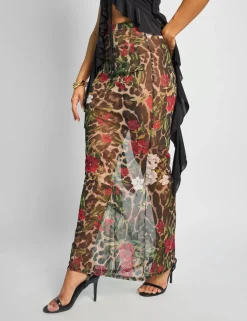 Flash Sale Printed Mesh Maxi Skirt Co-ords | Skirts
