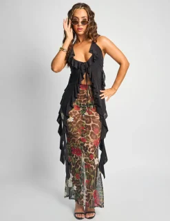 Flash Sale Printed Mesh Maxi Skirt Co-ords | Skirts